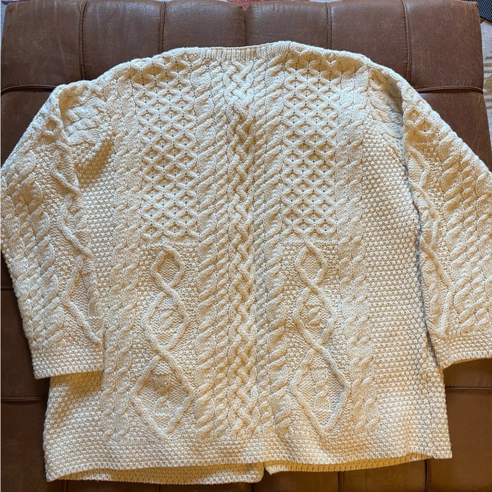 Aran Crafts Cream Merino Wool Cardigan Sweater With Pockets and Pearl Buttons - Picture 6 of 12